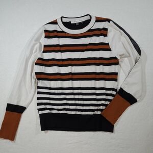 Sioni Milano Women's Striped Crewneck Sweater - Black, White, and Brown